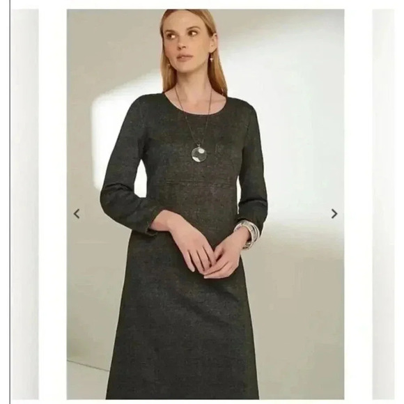 J. Jill Wearever Collection LP Dark‎ Gray Plaid 3/4 Slv Knee Length A-Line Dress - Picture 1 of 9